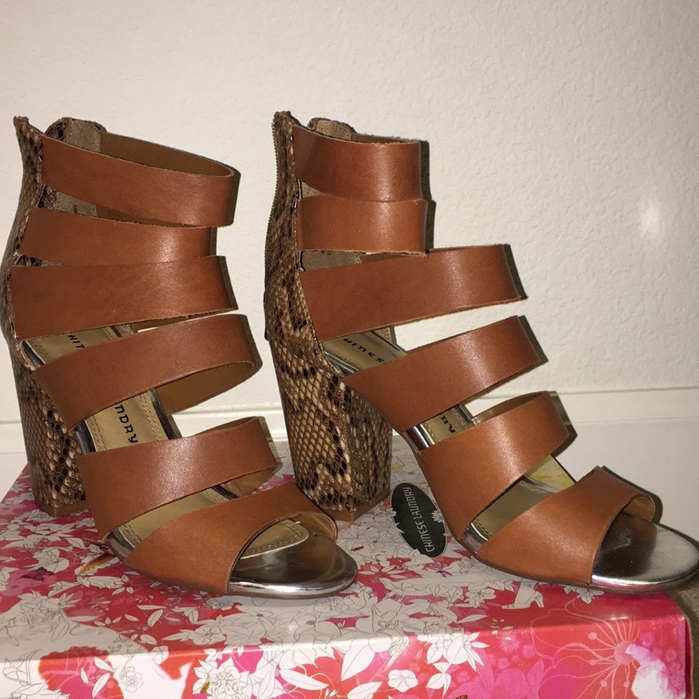 Brown Leather Snakeskin Heels